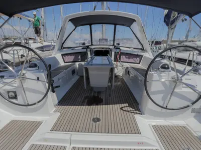 Cockpit of Beneteau Oceanis 48, a sailboat at Kaštela, Croatia