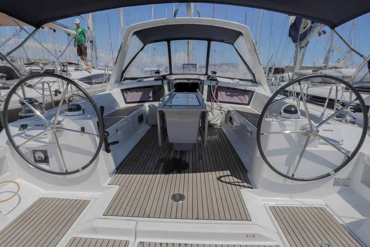 Cockpit of Beneteau Oceanis 48, a sailboat at Kaštela, Croatia