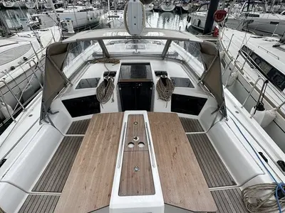 Deck of Stella Marie IV, a Dufour 390 sailboat at La Rochelle, France