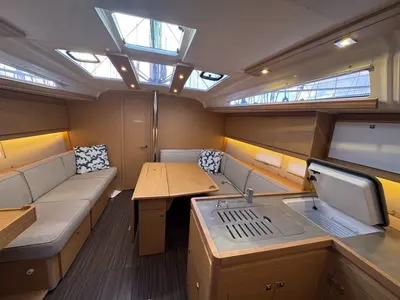 Salon of Stella Marie IV, a Dufour 390 sailboat at La Rochelle, France