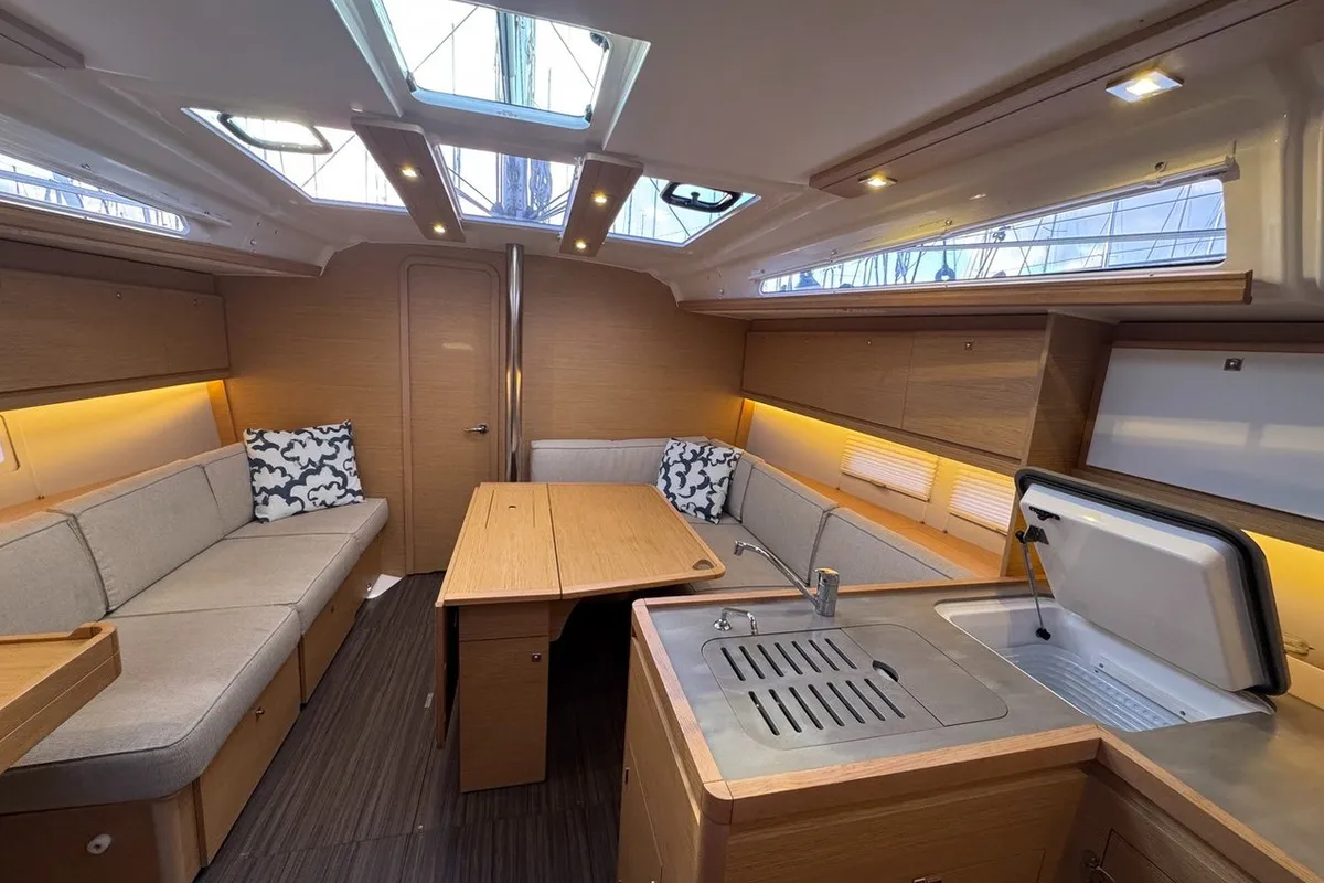 Salon of Stella Marie IV, a Dufour 390 sailboat at La Rochelle, France