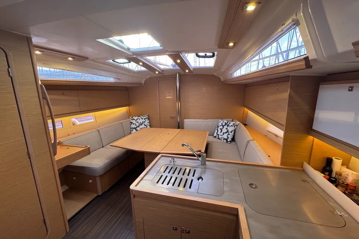 Salon of Stella Marie IV, a Dufour 390 sailboat at La Rochelle, France