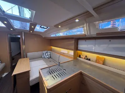 Galley of Stella Marie IV, a Dufour 390 sailboat at La Rochelle, France