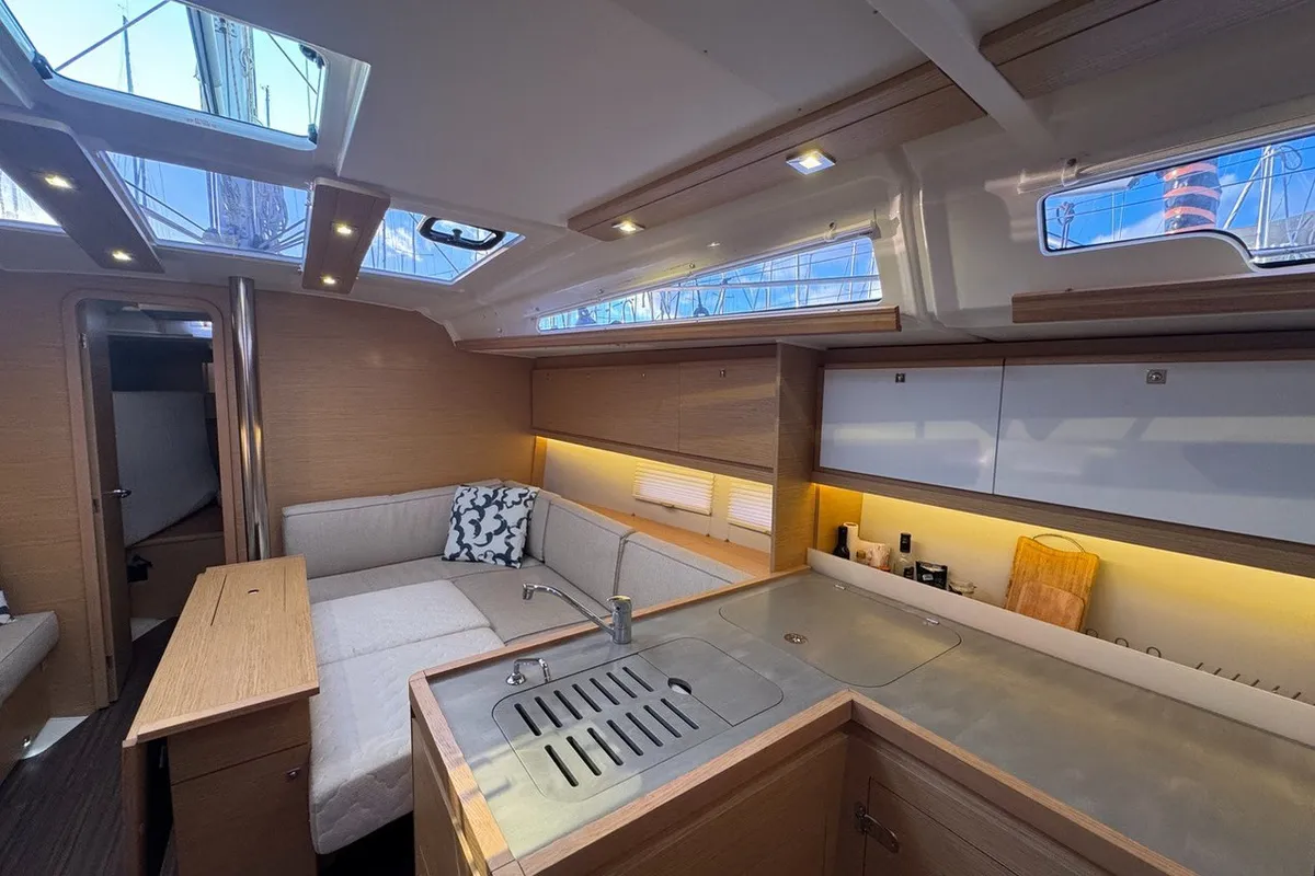 Galley of Stella Marie IV, a Dufour 390 sailboat at La Rochelle, France