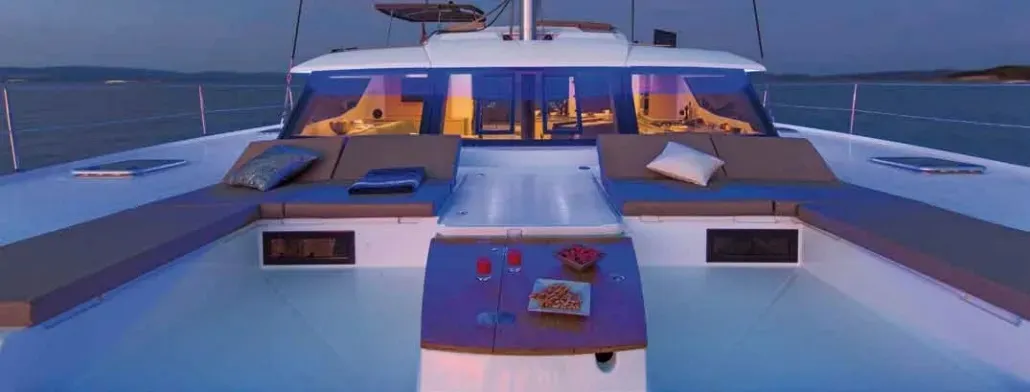 Deck of Bicos, a Fountaine Pajot Saba 50 catamaran at Fethiye, Turkey