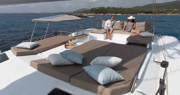 Deck of Bicos, a Fountaine Pajot Saba 50 catamaran at Fethiye, Turkey