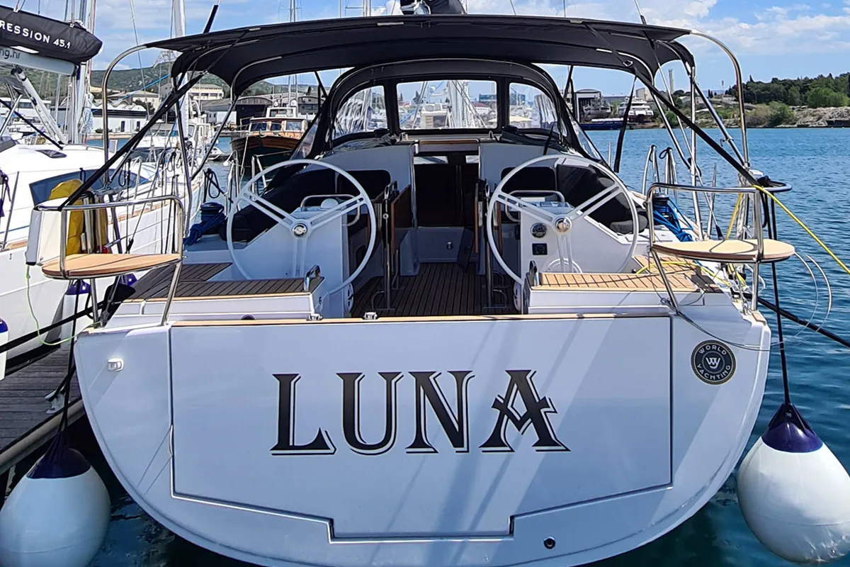 Cockpit of Luna, a Elan Impression 45.1 sailboat at Šibenik, Croatia