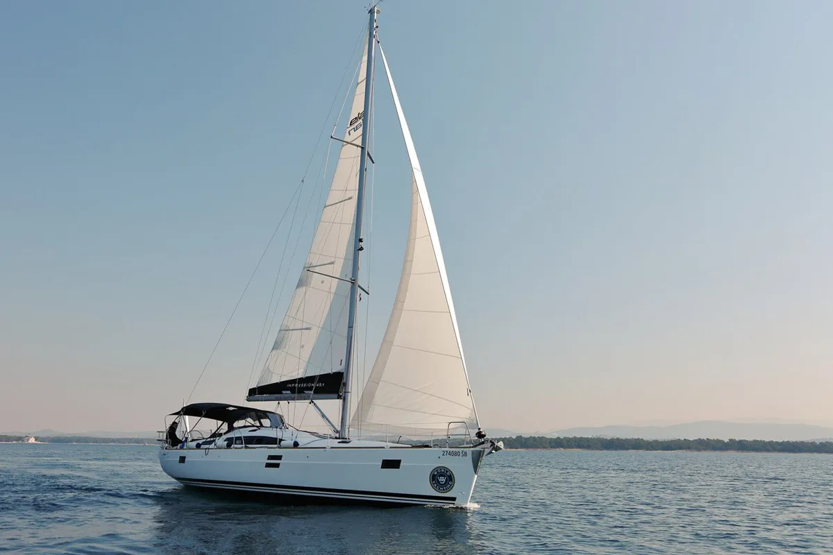 Exterior view of Luna, a Elan Impression 45.1 sailboat at Šibenik, Croatia