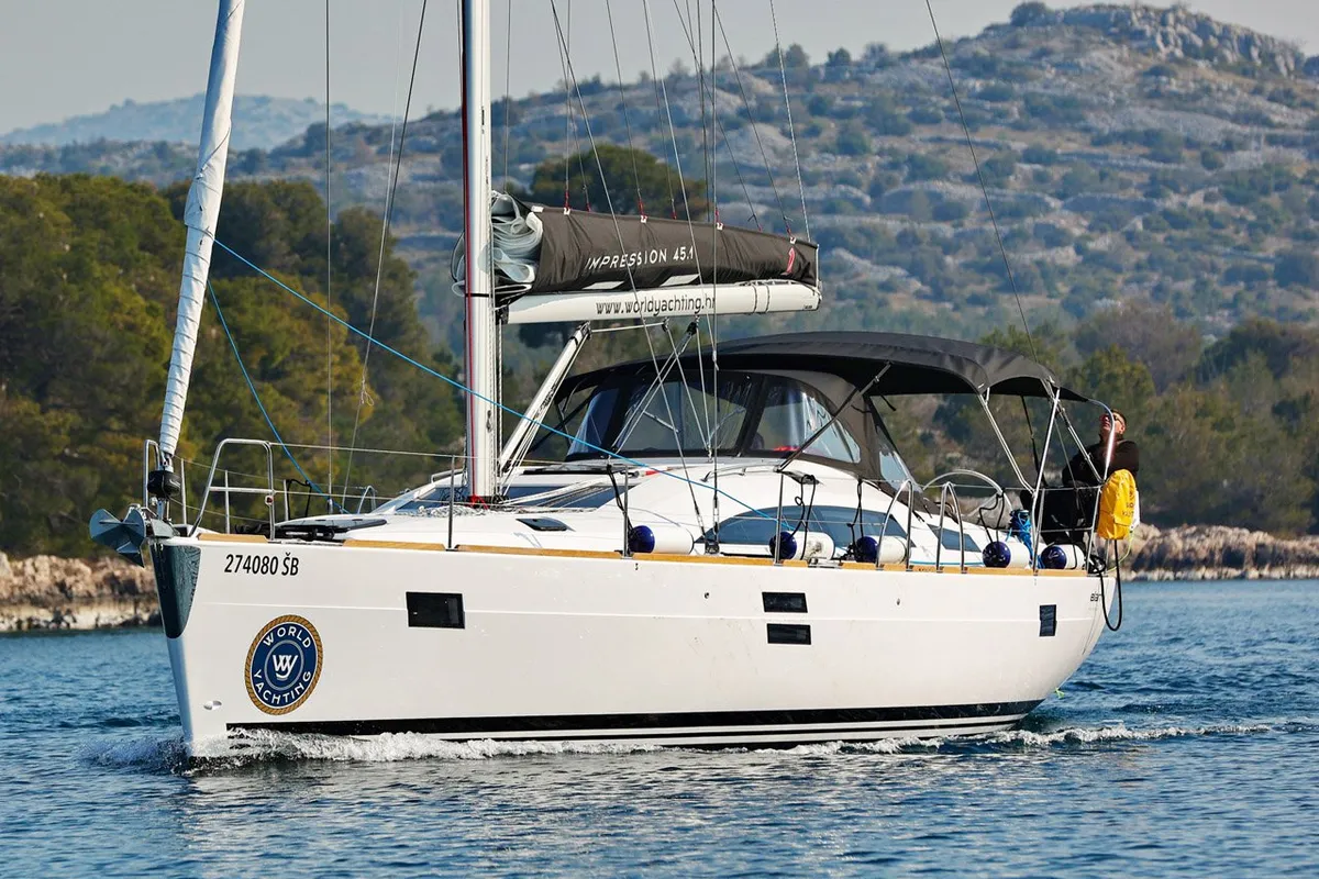 Exterior view of Luna, a Elan Impression 45.1 sailboat at Šibenik, Croatia