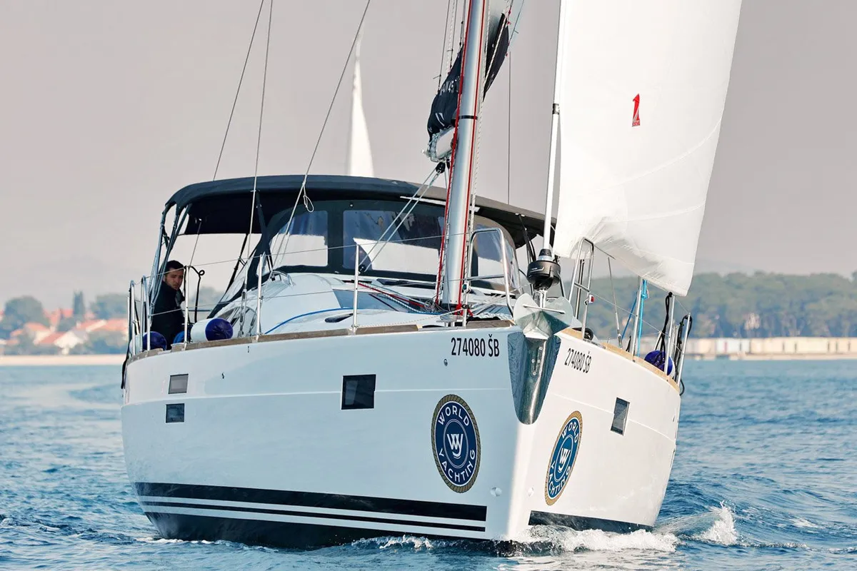 Exterior view of Luna, a Elan Impression 45.1 sailboat at Šibenik, Croatia