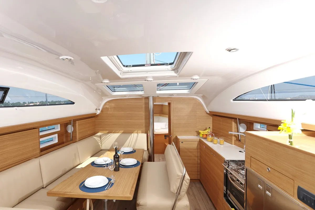 Salon of Luna, a Elan Impression 45.1 sailboat at Šibenik, Croatia
