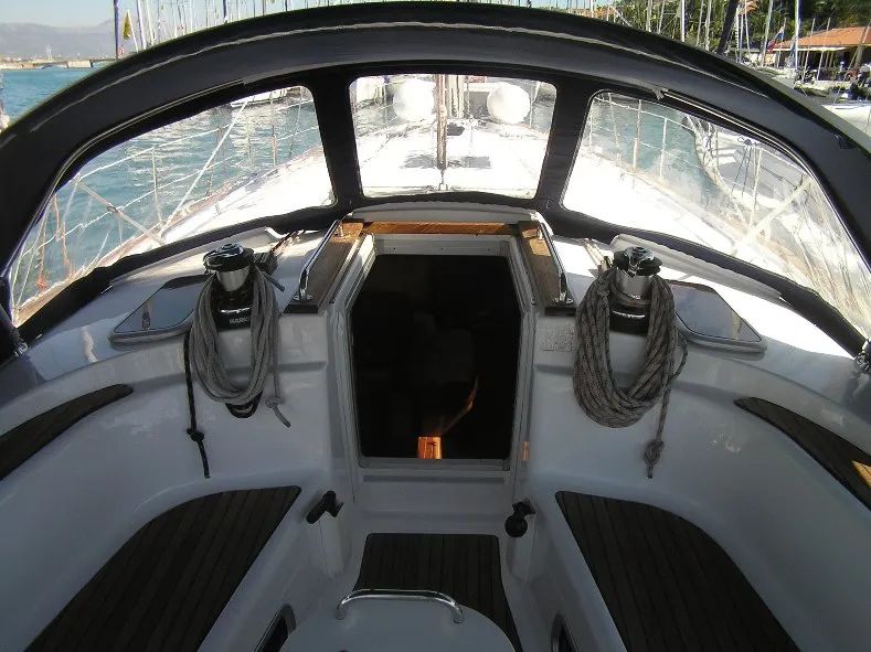Deck of Kokica, a Bavaria 49 sailboat at Grad Trogir, Croatia