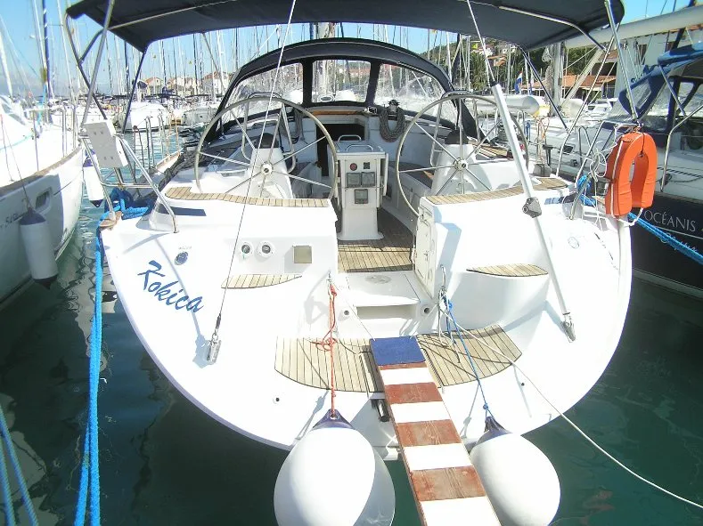 Cockpit of Kokica, a Bavaria 49 sailboat at Grad Trogir, Croatia