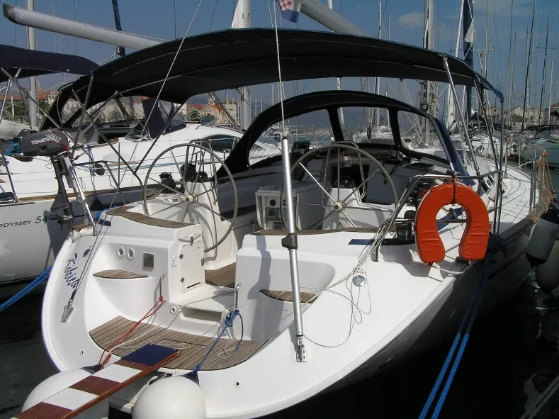 Cockpit of Kokica, a Bavaria 49 sailboat at Grad Trogir, Croatia