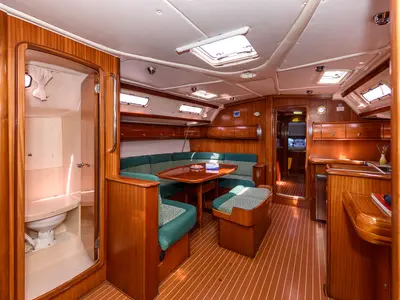 Salon of Kokica, a Bavaria 49 sailboat at Grad Trogir, Croatia