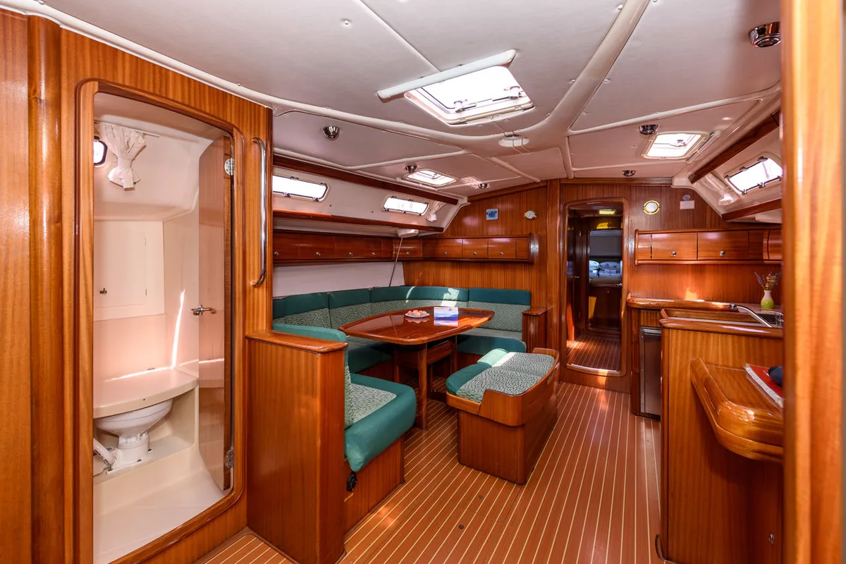 Salon of Kokica, a Bavaria 49 sailboat at Grad Trogir, Croatia