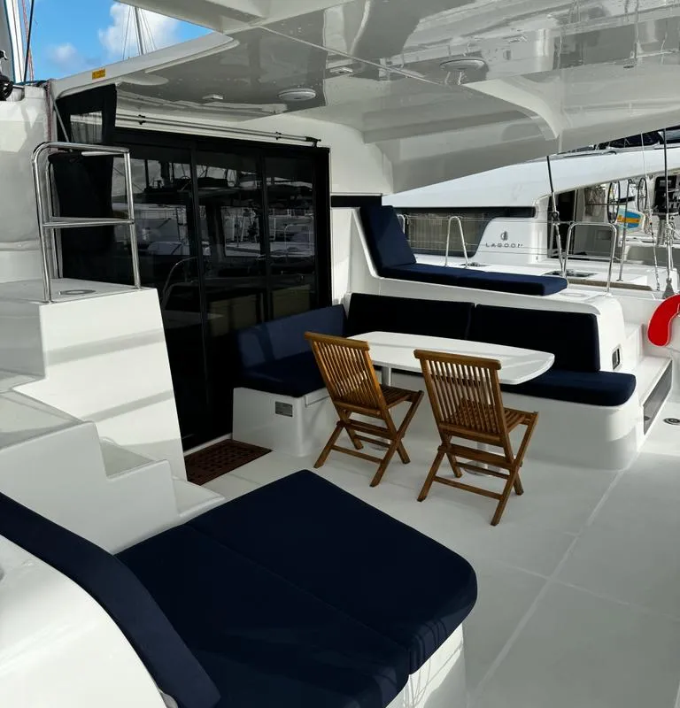 Deck of Lagoon 42, a catamaran at Alameda, United States