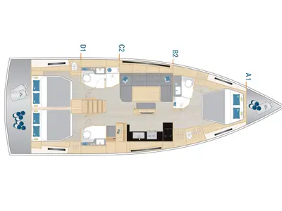 Floor plan of Hanse 461, a sailboat at Kaštela, Croatia