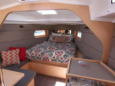 Cabin on Beneteau Oceanis 38, a sailboat at Lefkada, Greece