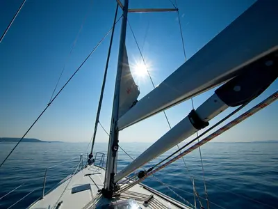 Deck of MH 62, a Bavaria Cruiser 41 sailboat at Murter, Croatia