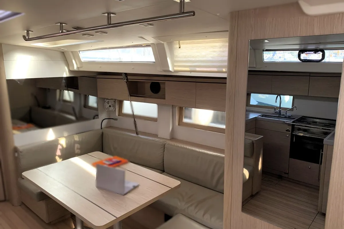 Salon of Avocado, a Beneteau Oceanis 51.1 sailboat at Cala Egos, Spain