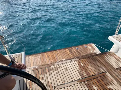 Deck of Avocado, a Beneteau Oceanis 51.1 sailboat at Cala Egos, Spain