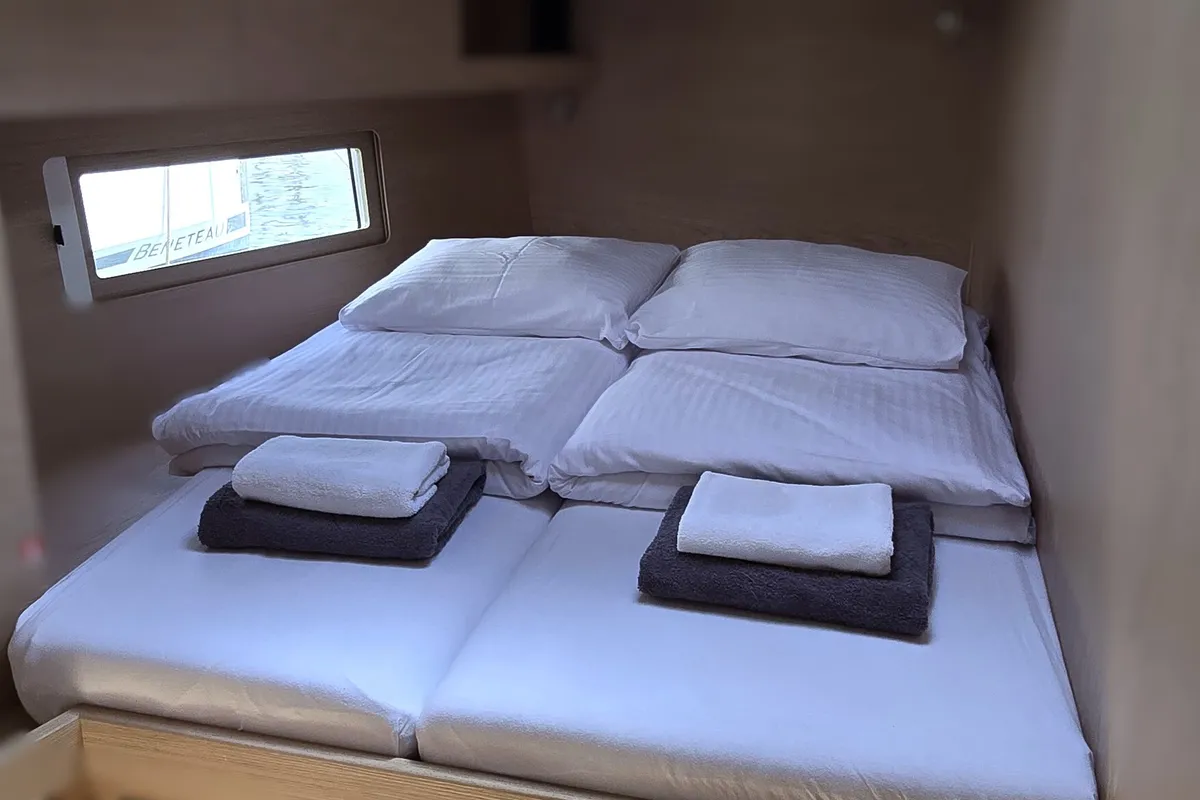 Cabin on Avocado, a Beneteau Oceanis 51.1 sailboat at Cala Egos, Spain