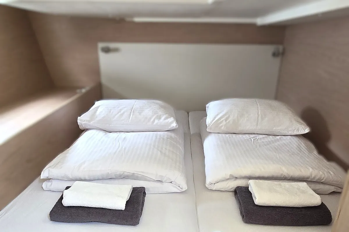 Cabin on Avocado, a Beneteau Oceanis 51.1 sailboat at Cala Egos, Spain