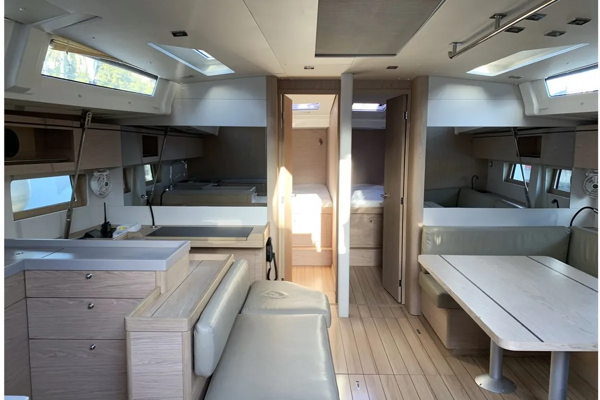 Salon of Avocado, a Beneteau Oceanis 51.1 sailboat at Cala Egos, Spain