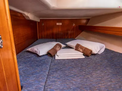 Cabin on NADA, a Bavaria 39 Cruiser sailboat at Grad Trogir, Croatia