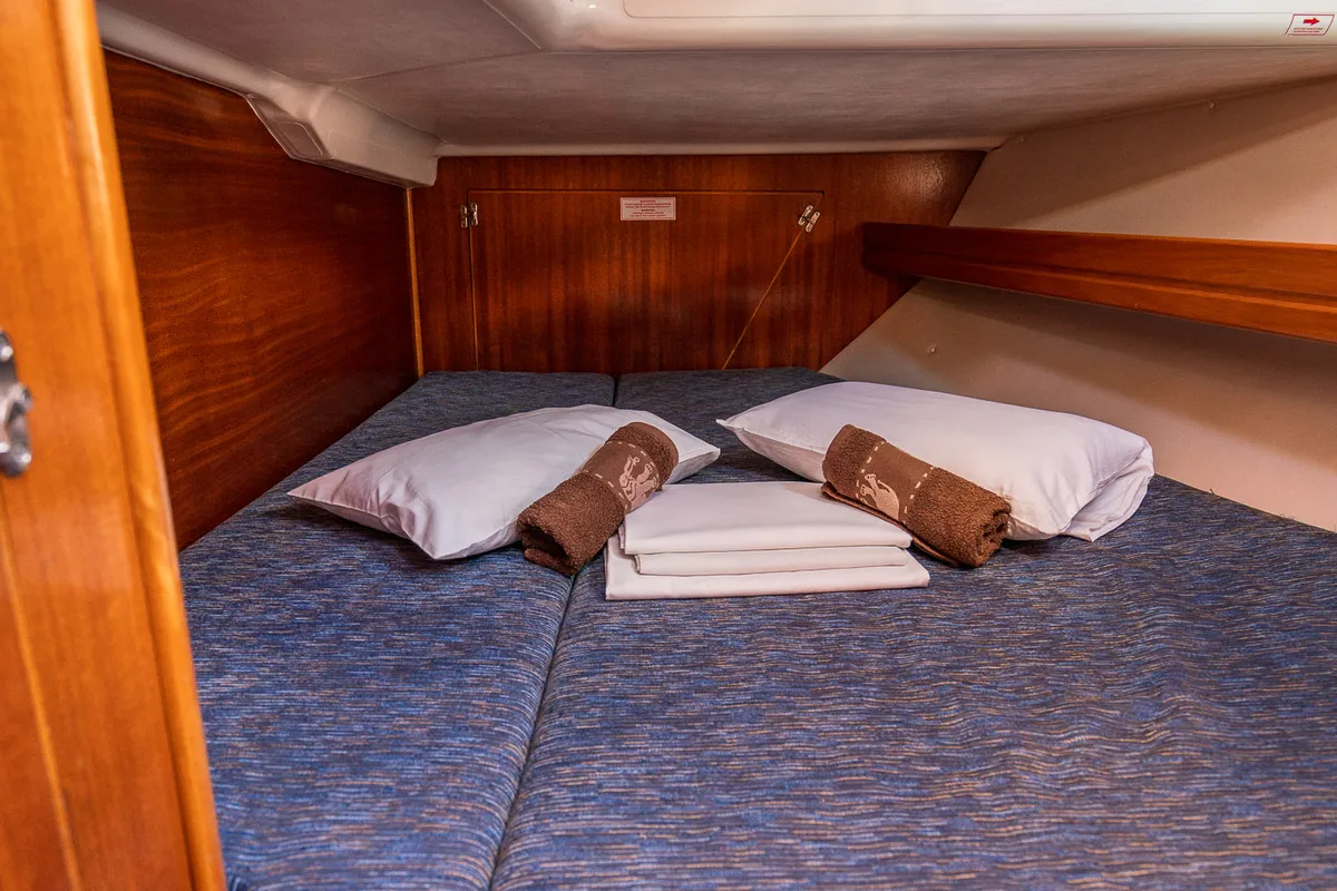 Cabin on NADA, a Bavaria 39 Cruiser sailboat at Grad Trogir, Croatia