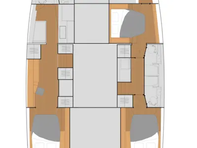 Floor plan of Ramble On, a Fountaine Pajot Tanna 47 Maestro catamaran at Central Abaco, Bahamas