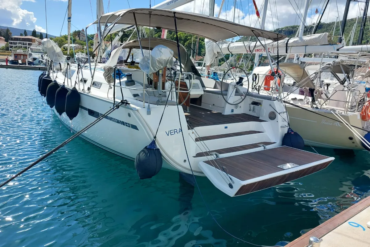 Exterior view of Vera, a Bavaria 51 Cruiser sailboat at Herceg Novi, Montenegro