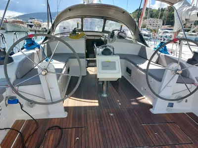 Cockpit of Vera, a Bavaria 51 Cruiser sailboat at Herceg Novi, Montenegro