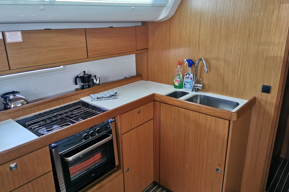 Galley of Vera, a Bavaria 51 Cruiser sailboat at Herceg Novi, Montenegro