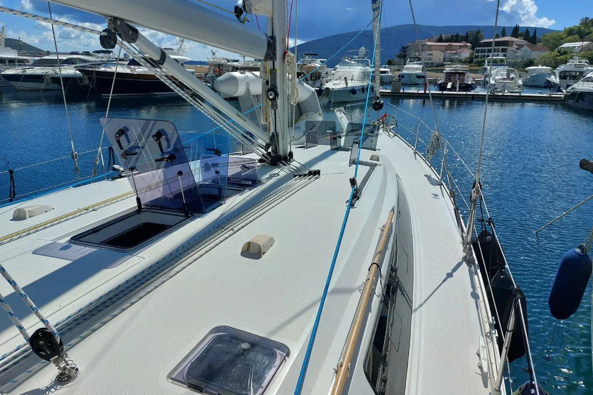 Deck of Vera, a Bavaria 51 Cruiser sailboat at Herceg Novi, Montenegro