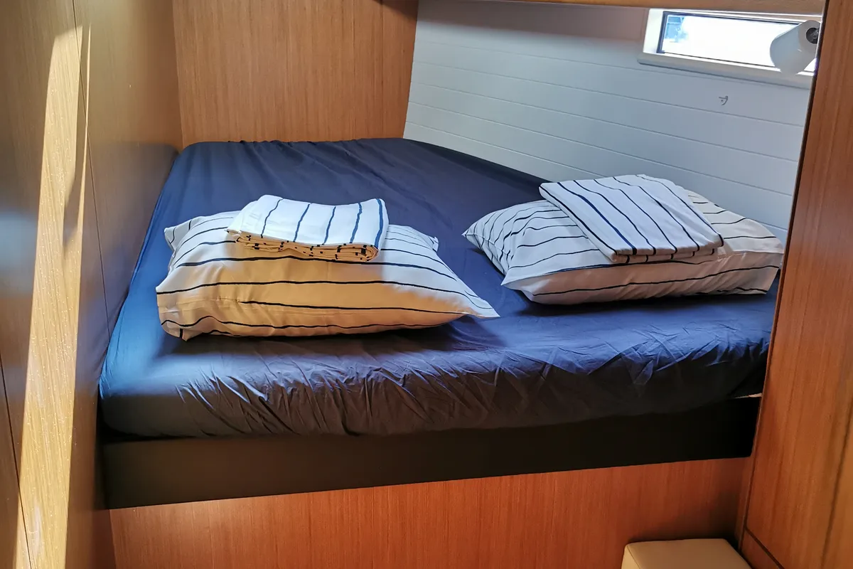 Cabin on Vera, a Bavaria 51 Cruiser sailboat at Herceg Novi, Montenegro
