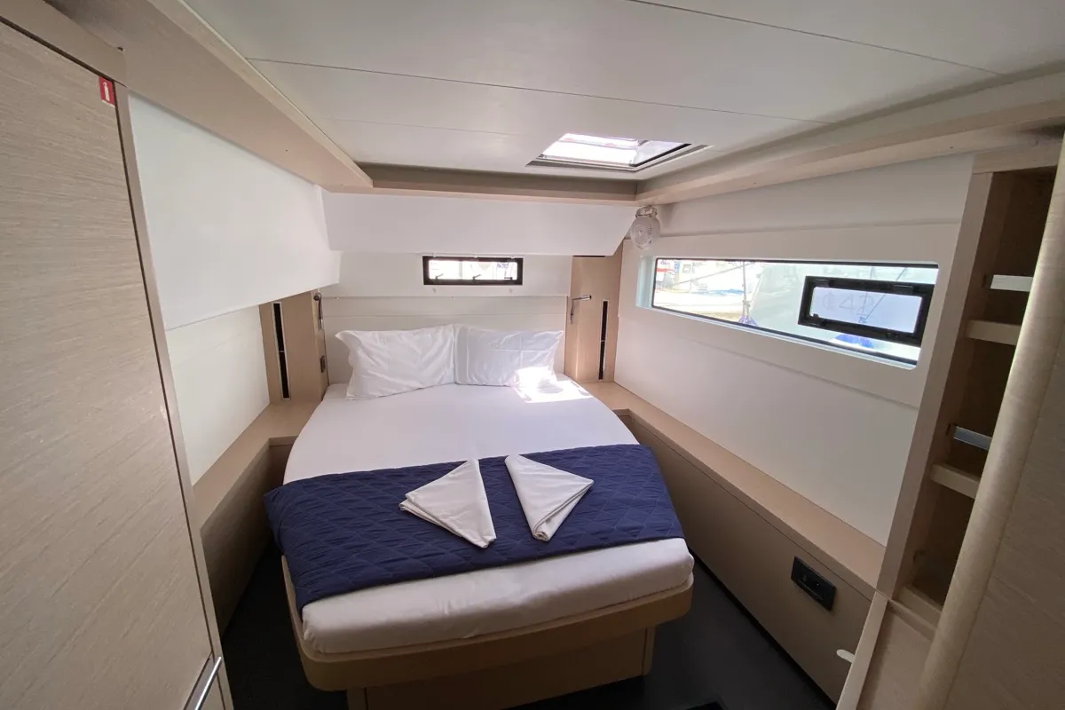 Cabin on Cresta Bianca, a Lagoon 46 catamaran at Olbia, Italy