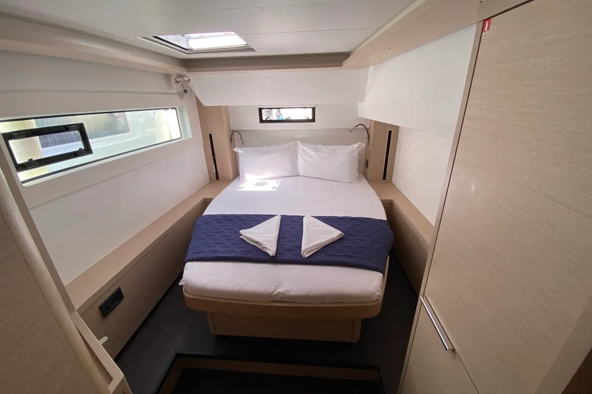 Cabin on Cresta Bianca, a Lagoon 46 catamaran at Olbia, Italy