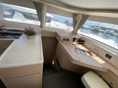 Galley of Cresta Bianca, a Lagoon 46 catamaran at Olbia, Italy