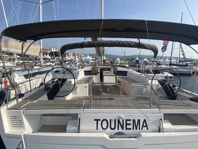 Cockpit of Tounema, a Dufour 470 sailboat at Marseille, France