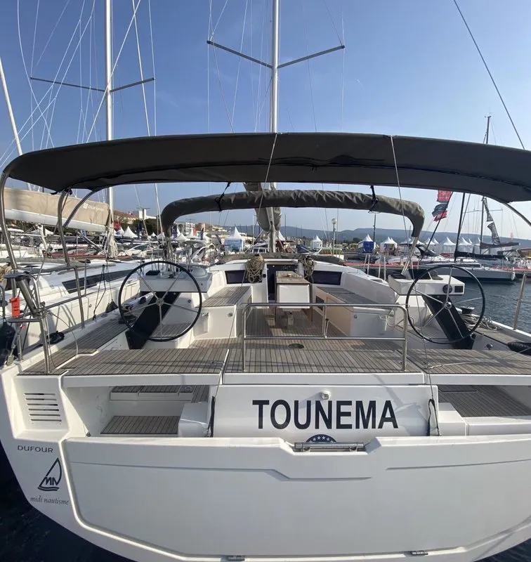 Cockpit of Tounema, a Dufour 470 sailboat at Marseille, France
