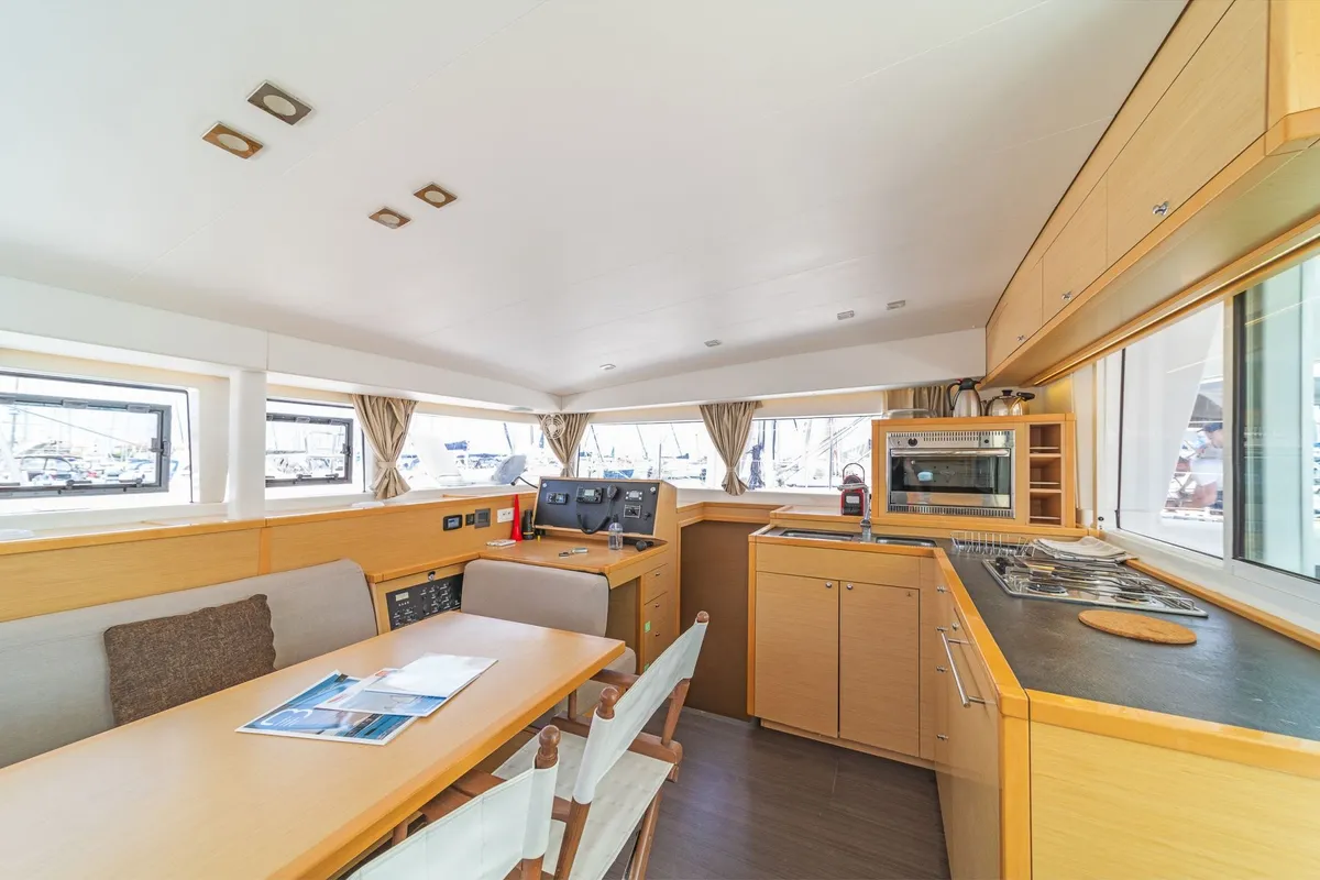 Salon of Vicky, a Lagoon 400 S2 catamaran at Municipal Unit of Lefkada, Greece
