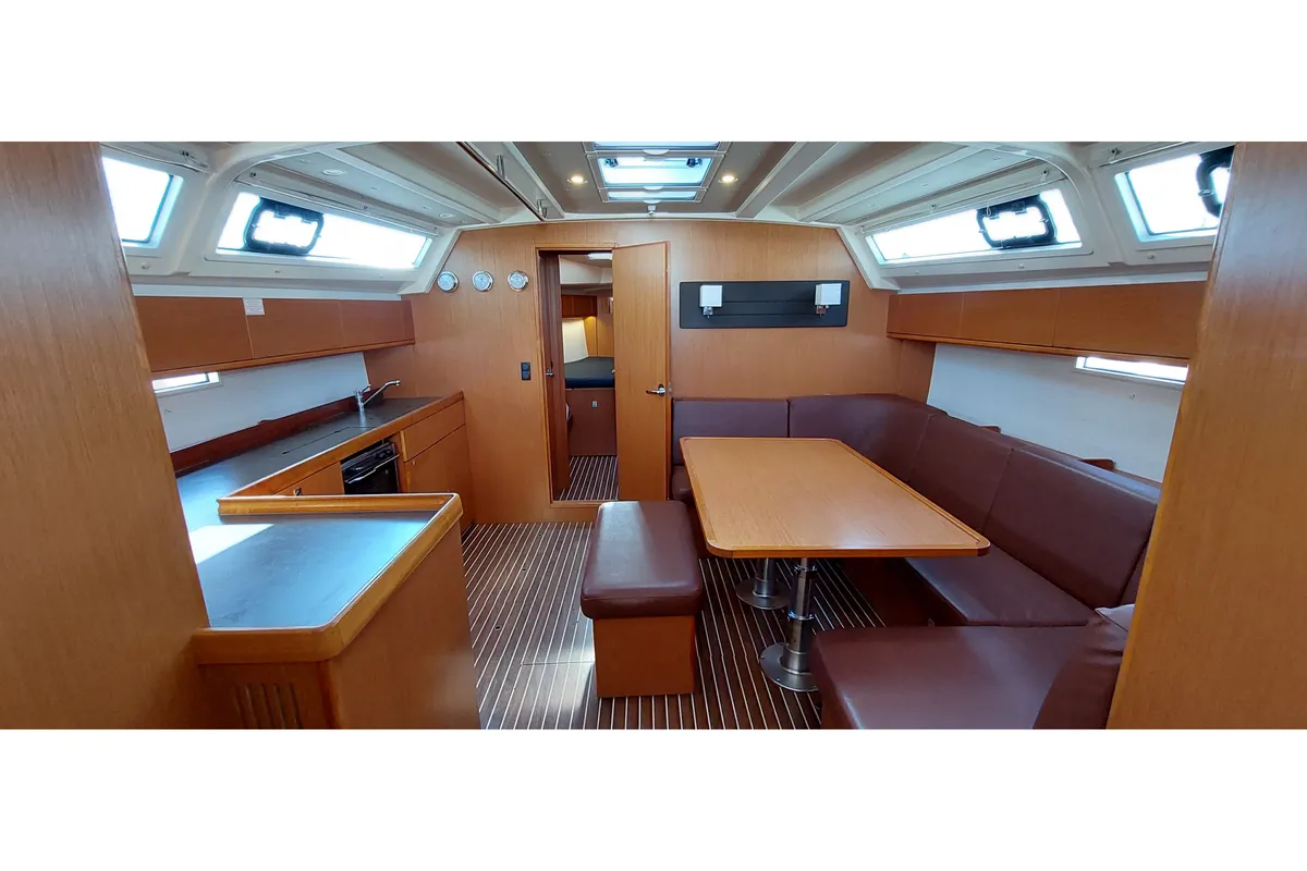 Salon of Dione, a Bavaria Cruiser 46 sailboat at Olbia, Italy