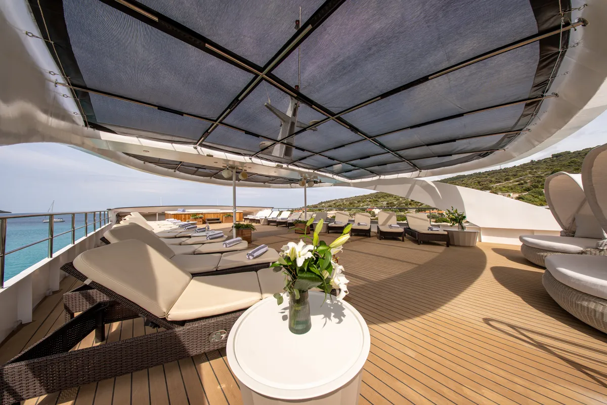 Deck of Karizma, a Gulet Motoryacht motor yacht at Split, Croatia