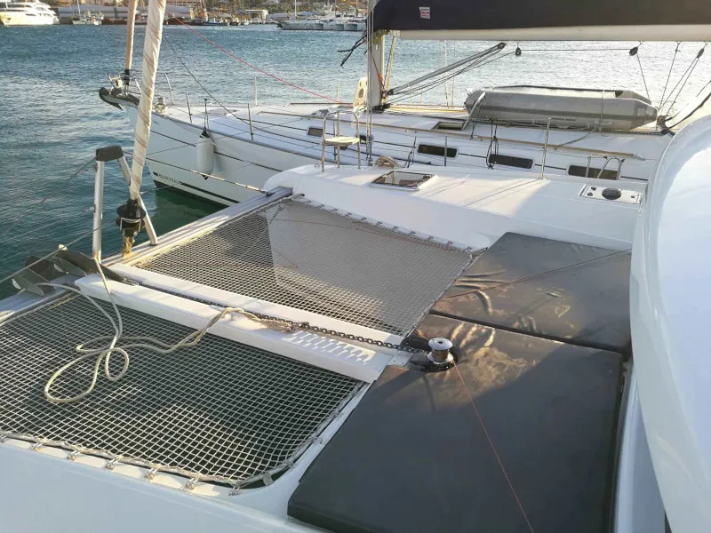 Deck of Fantasea, a Lagoon 42 catamaran at Lavreotiki, Greece