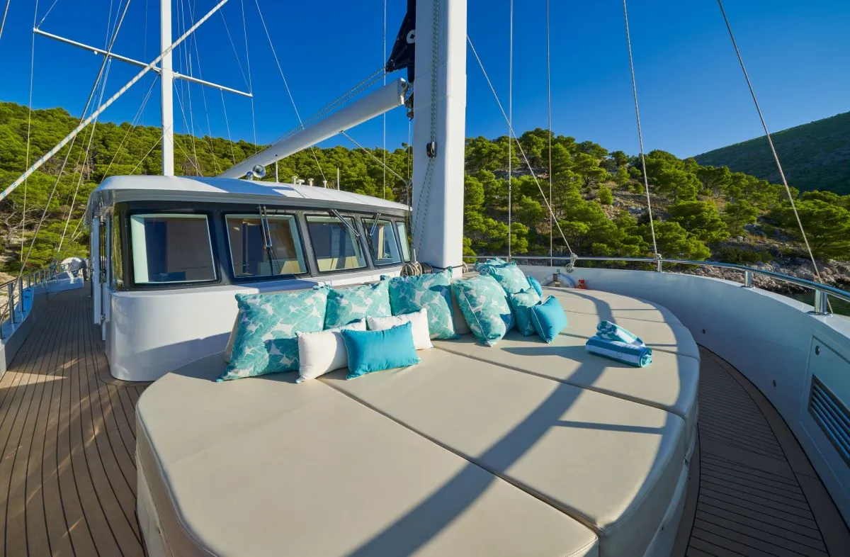 Deck of Omnia, a Custom Made Omnia sailboat at Split, Croatia