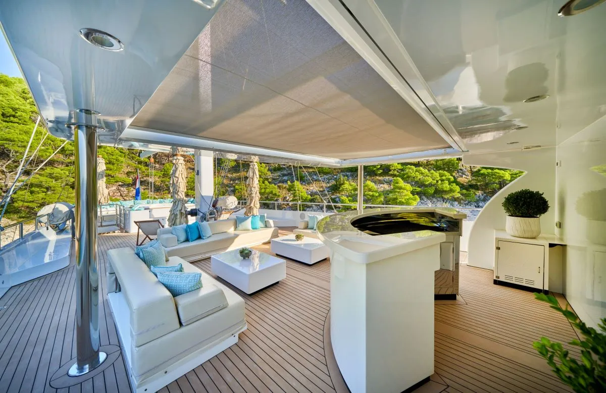 Deck of Omnia, a Custom Made Omnia sailboat at Split, Croatia
