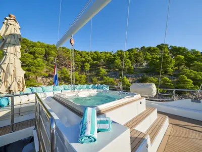 Deck of Omnia, a Custom Made Omnia sailboat at Split, Croatia