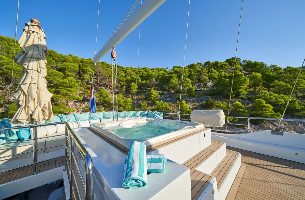 Deck of Omnia, a Custom Made Omnia sailboat at Split, Croatia